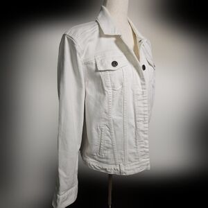 White Edie Bauer White Jean Jacket with Bronze Buttons Stretchy  XL